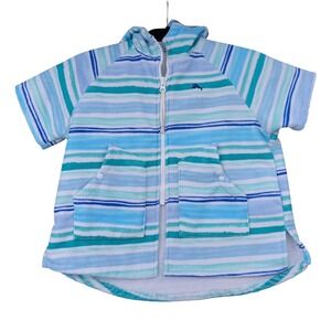 Tommy Bahama Kid Blue Striped Terry Cloth Hooded Zip Beach Cover Up Size S/M 3-6